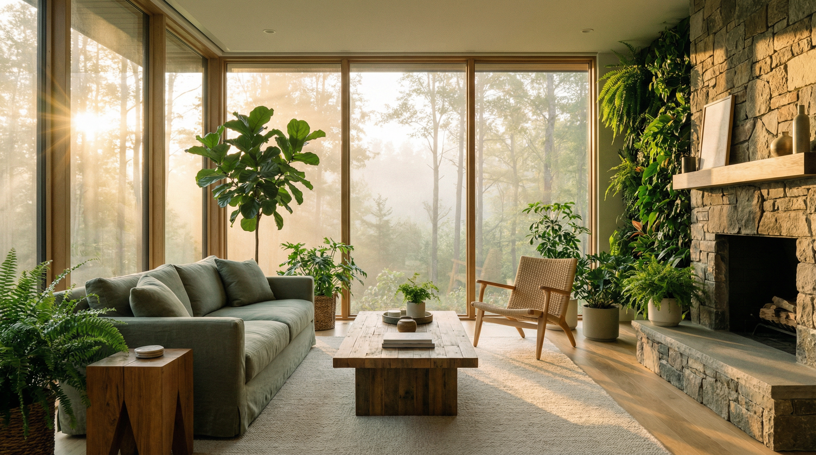 Serene living space with nature view